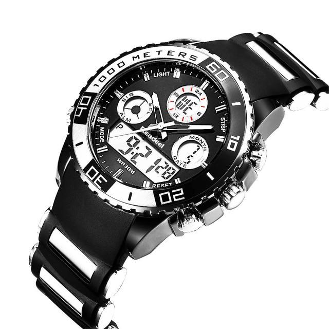 Luxury rubber LED digital men's quartz watch with military-style design and digital display, featuring a durable strap and sporty look