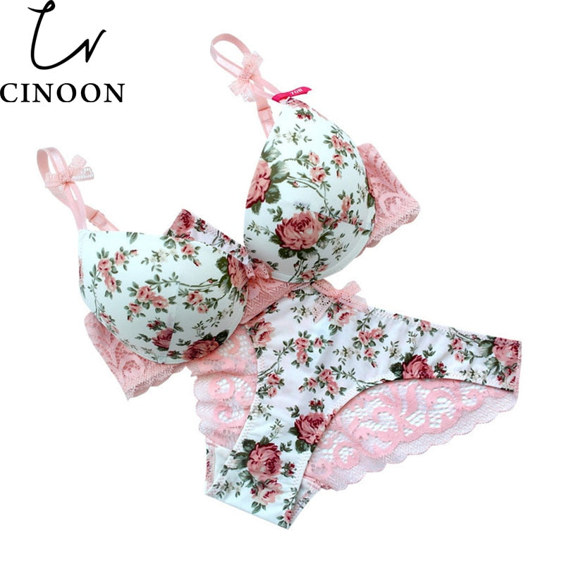 Silk lace floral push-up bra and hollow-out matching panties from The Clothing Company Sydney lingerie set.