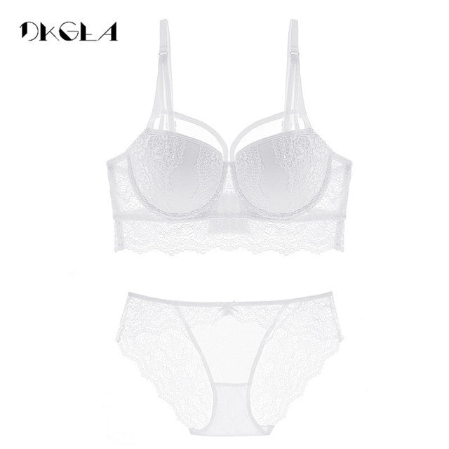 Lace 2-piece push-up bra with 3/4 cups and matching panty lingerie set from The Clothing Company Sydney, featuring deep V neckline.
