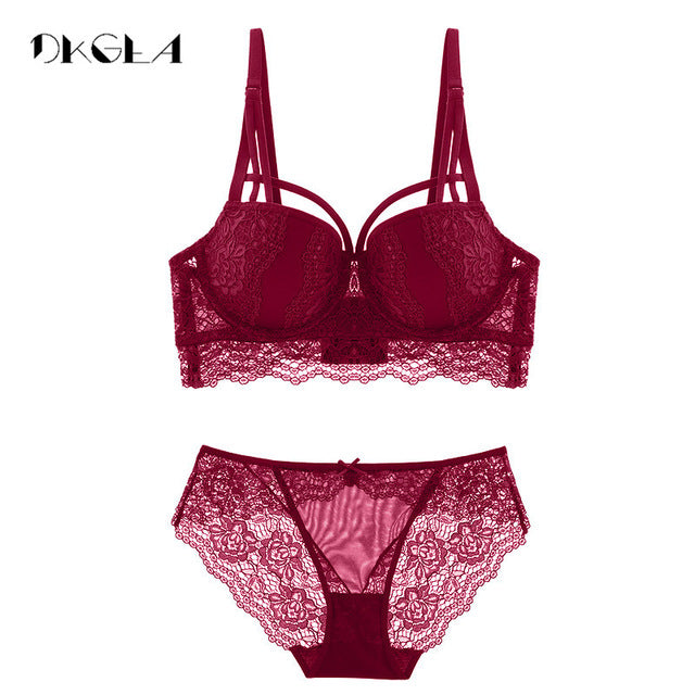 Lace 2-piece push-up bra and matching panty lingerie set with deep V neckline, 3/4 cup cups, from The Clothing Company Sydney