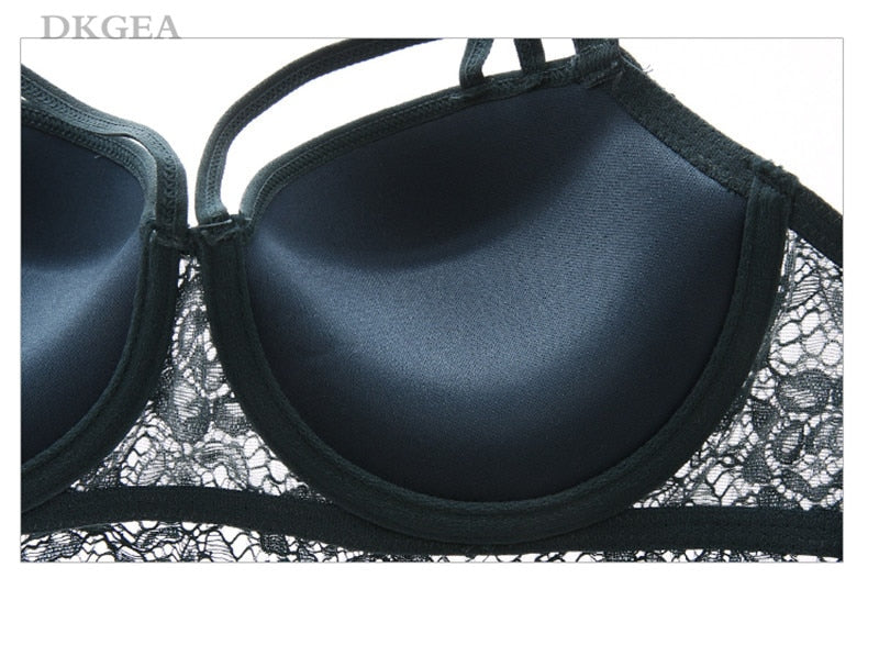 Lace 2-piece push-up bra with 3/4 cups and matching panty set, deep V design, from The Clothing Company Sydney lingerie collection.