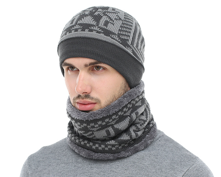 Two-piece winter knitted beanie and scarf set from The Clothing Company Sydney, featuring cozy, textured knit accessories.