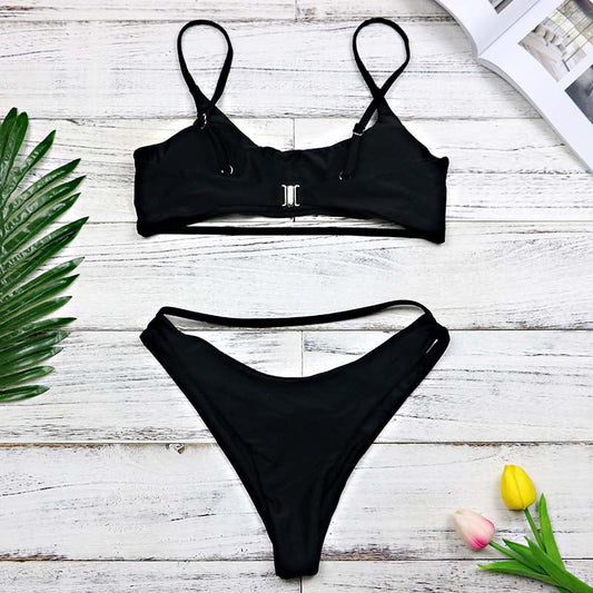 2 Piece High Waist Hollow Out Split Band Bikini Swimsuit The Clothing Company Sydney