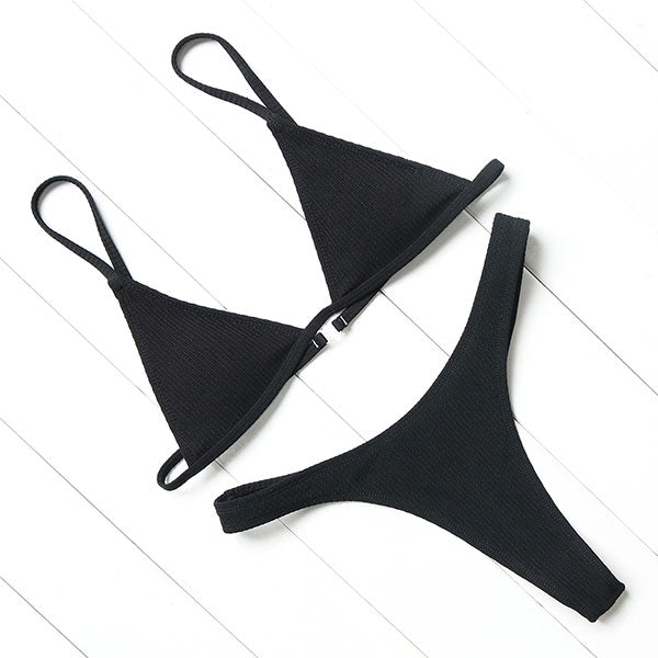 Two-piece thong micro bikini swimsuit in five colors, featuring minimal coverage and sleek design from The Clothing Company Sydney.