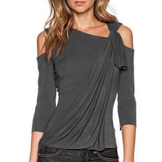 Cut Out Shoulder 3/4 Sleeve Asymmetric Casual Loose Fit Top The Clothing Company Sydney