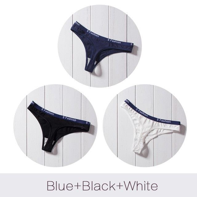 Three-pack G-string cotton mix panties from The Clothing Company Sydney, seamless T-back, low-rise, transparent briefs.