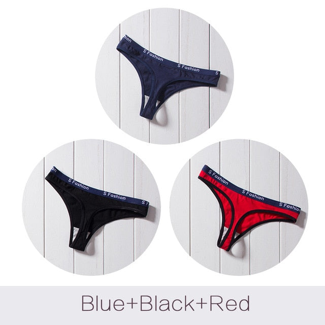 Three-pack G-string cotton underwear set with T-back, seamless, low-rise waist, and transparent briefs from The Clothing Company Sydney