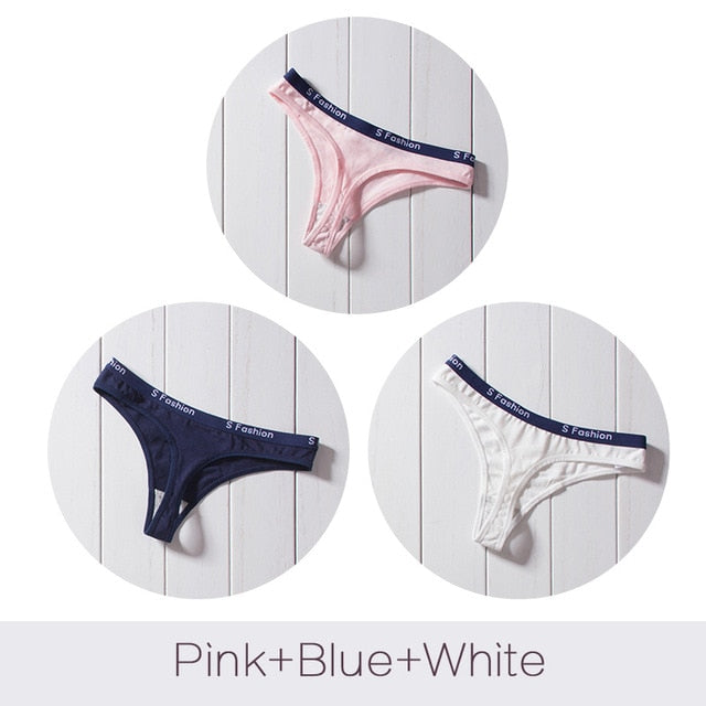Three-pack cotton mix G-string underwear with T-back design, seamless, low-rise waist, transparent briefs from The Clothing Company Sydney.