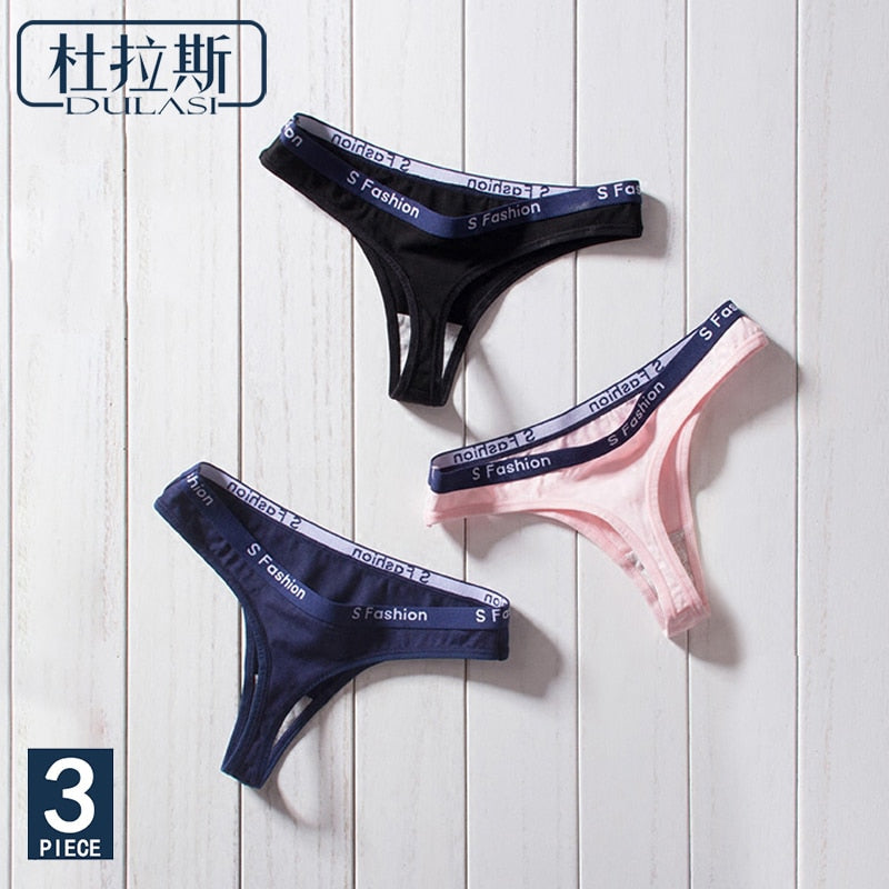 Three-pack cotton G-string underwear set with T-back design, seamless low-rise bikinis from The Clothing Company Sydney.