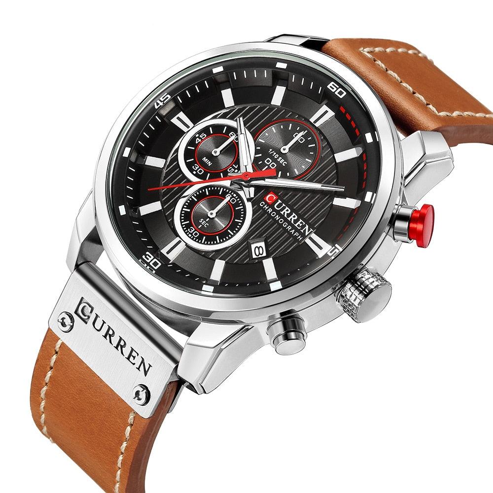 Luxury men's analog digital leather sports watch with military-style design and quartz movement from The Clothing Company Sydney.
