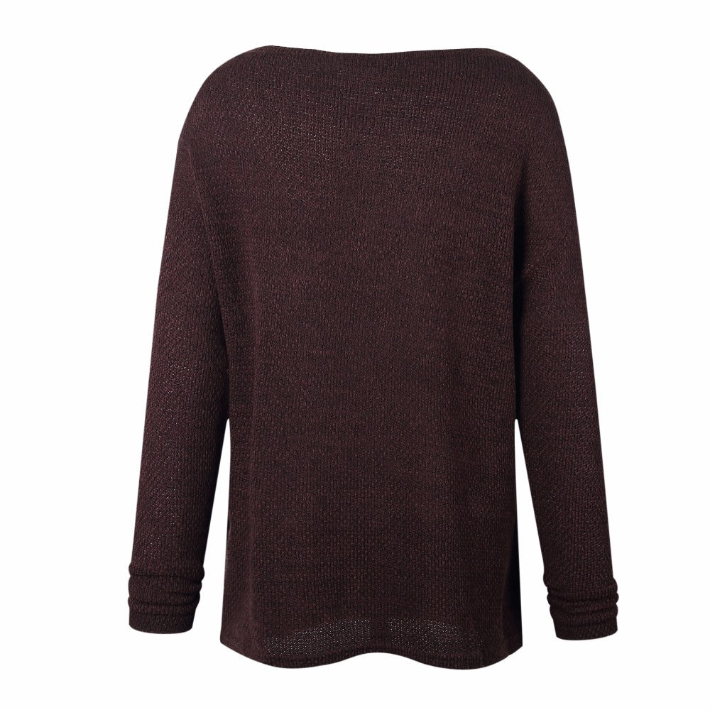 Plus size autumn winter knitting casual long sleeve loose sweater from The Clothing Company Sydney, showing cozy knit fabric and relaxed fit.
