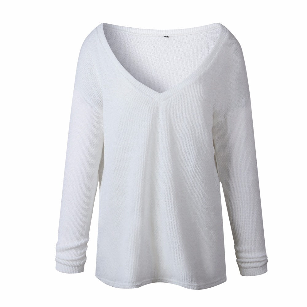 Plus size autumn winter knitting casual long sleeve loose sweater from The Clothing Company Sydney, showcasing cozy knit fabric and relaxed fit.