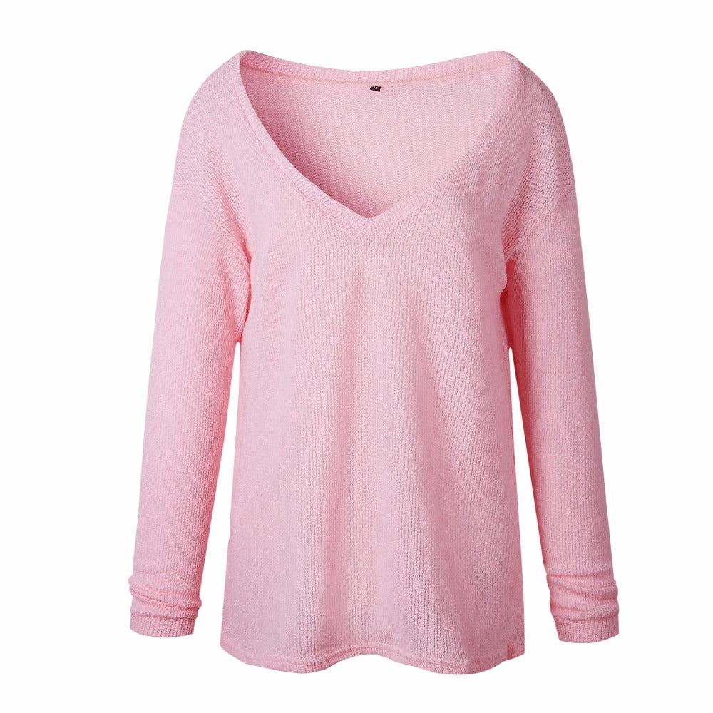 Plus size autumn winter knitting casual long sleeve loose sweater from The Clothing Company Sydney, showcasing cozy knit fabric and relaxed fit.