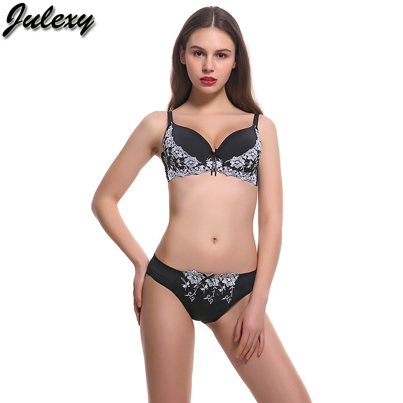 Two-piece lace embroidery bra and cotton panties set from The Clothing Company Sydney, featuring delicate lace and comfortable fit.