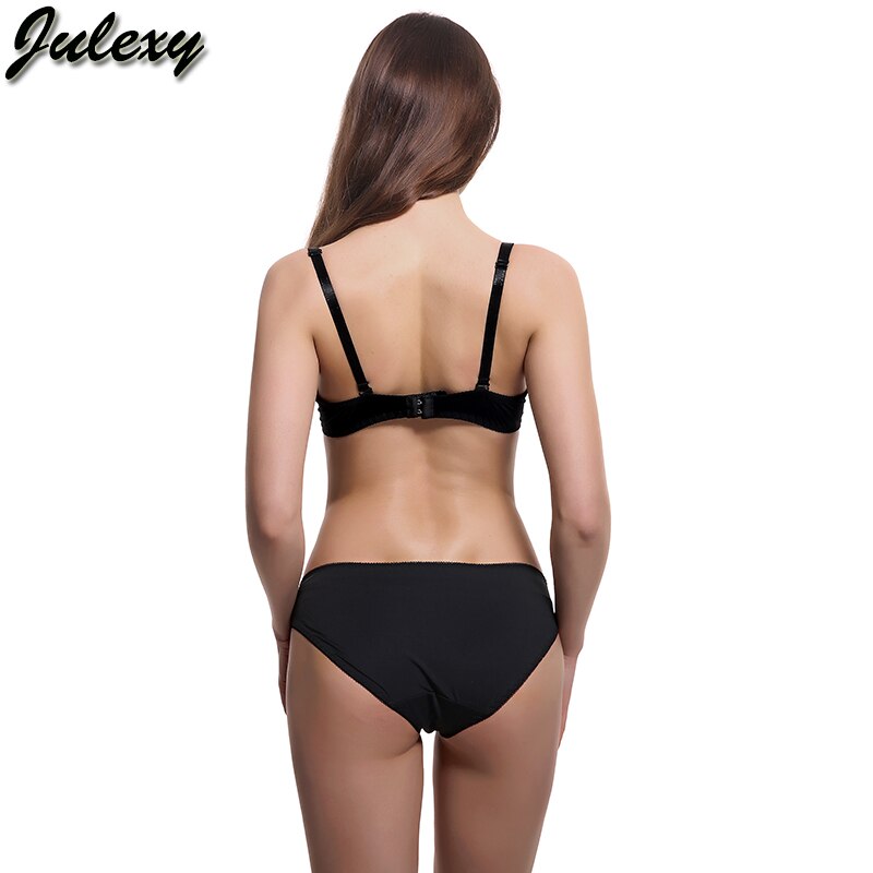 Two-piece lace embroidery bra and cotton brief lingerie set with intricate lace details and comfortable fit.