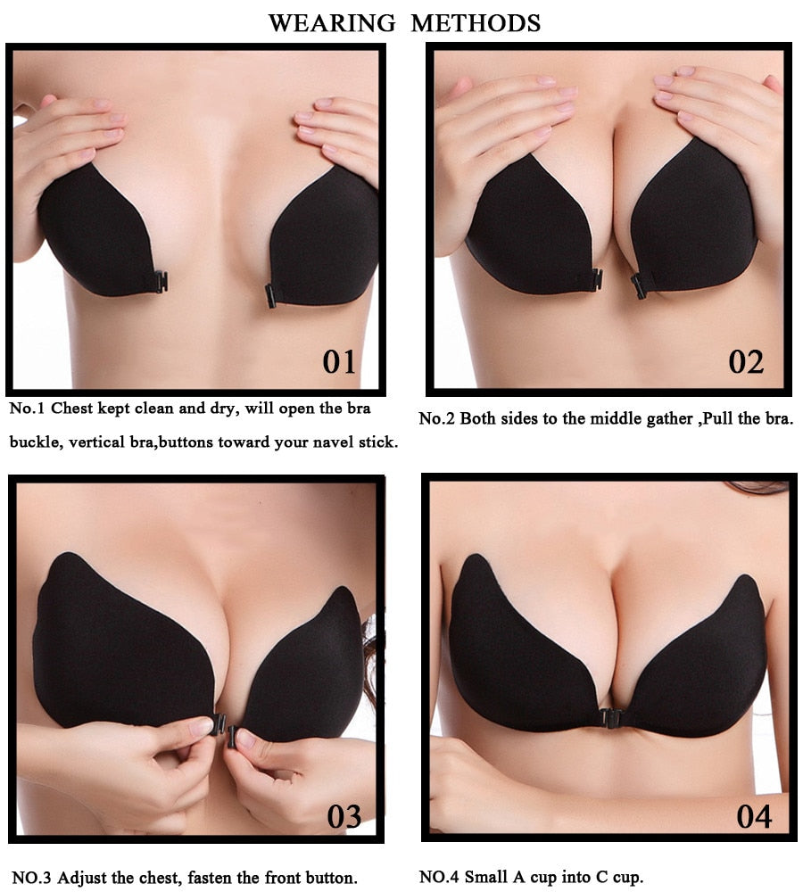 Silicone strapless push-up bra from The Clothing Company Sydney, backless, self-adhesive, seamless lingerie for discreet support.