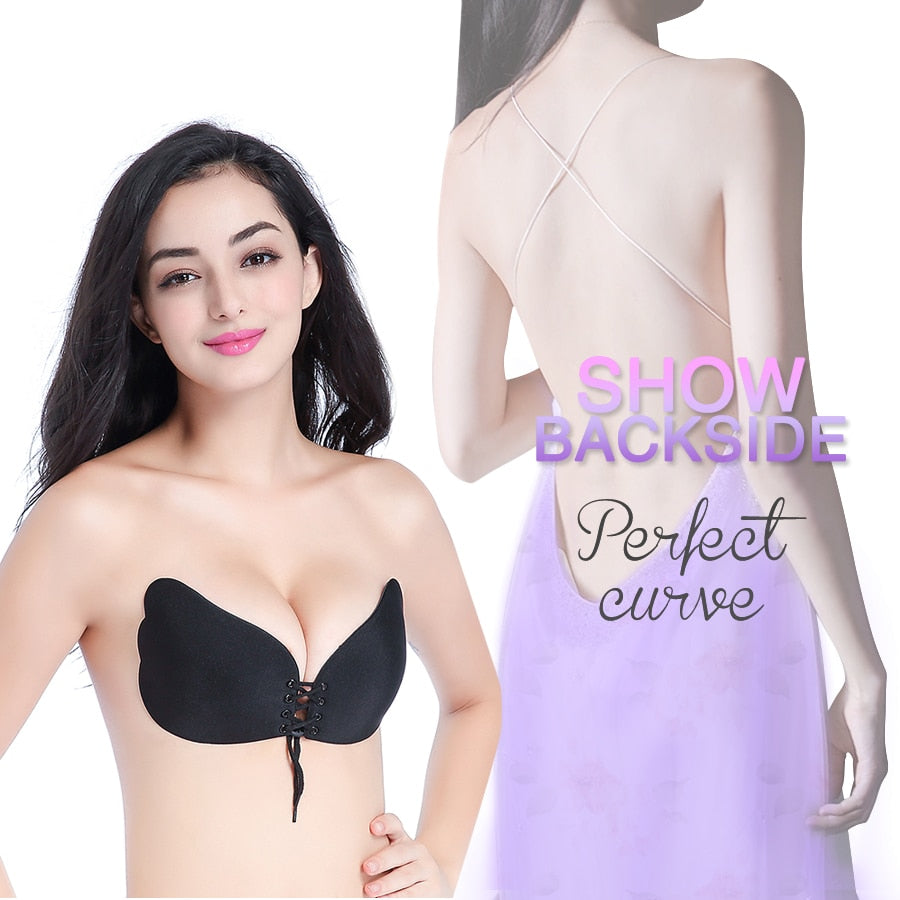 Seamless strapless silicone push-up bra from The Clothing Company Sydney, wire-free and invisible lingerie for a smooth fit.