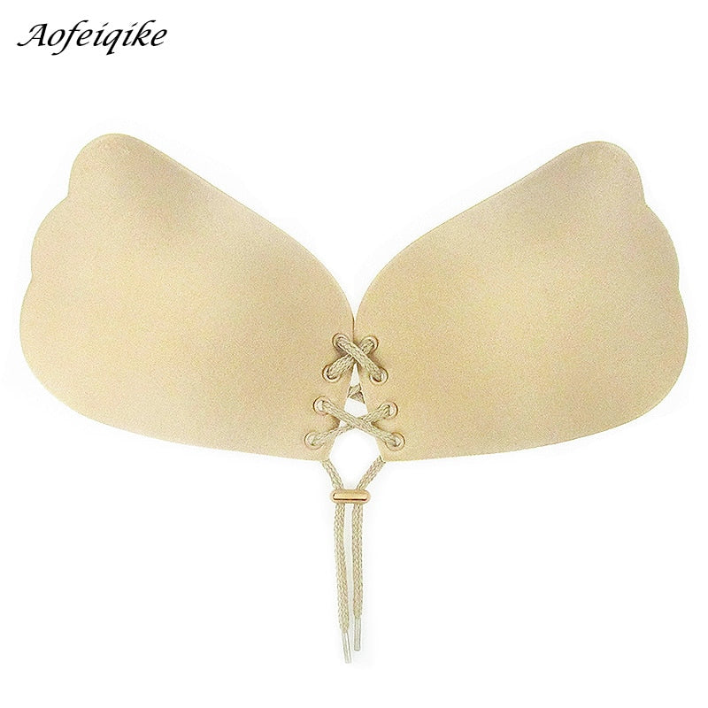 Seamless strapless silicone push-up bra from The Clothing Company Sydney, wire-free and invisible under clothing.