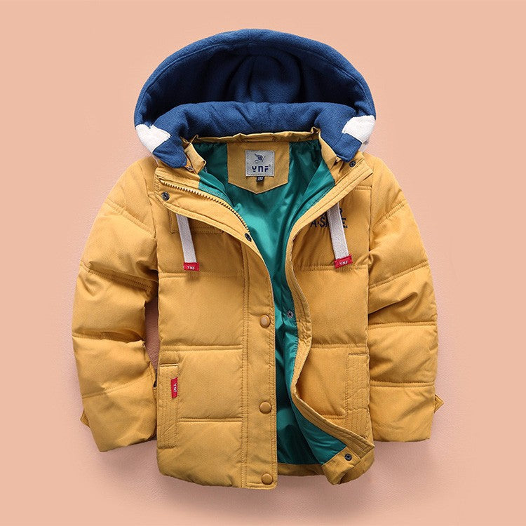 Boys casual warm hooded puffer jacket by The Clothing Company Sydney, featuring a quilted design and cozy hood for winter wear.