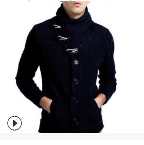 Loose fit knitted cardigan from The Clothing Company Sydney, button-up casual sweater, showcased with front view and textured knit fabric.