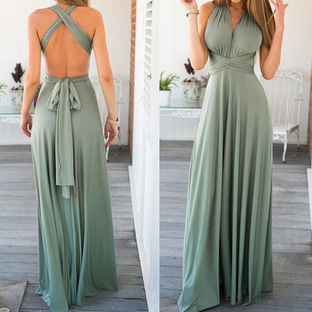 Bridesmaid formal multi-way wrap convertible maxi dress with hollow-out design from The Clothing Company Sydney.