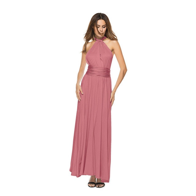 Bridesmaid formal multi-way wrap maxi dress by The Clothing Company Sydney featuring hollow-out design and versatile styling options.