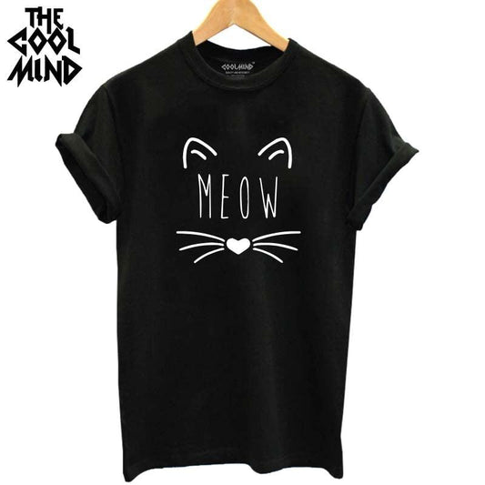 100% Cotton Meow Print Women Cat Casual Funny Shirt Top Tee Hipster T-Shirt The Clothing Company Sydney