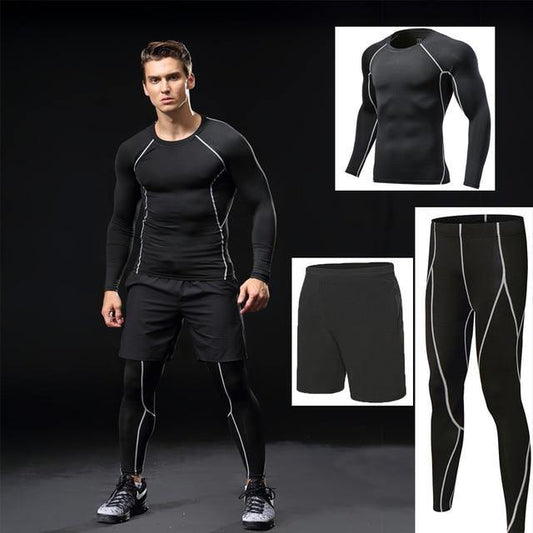 3 Piece Men Gym running sets compression Gym Fitness tight sets sportswear sport basketball jerseys training kit The Clothing Company Sydney