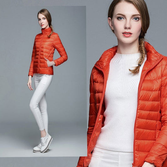 Ladies Stand Collar Duck Down Ultra Light Slim Long Sleeve Parka Puffer Jacket The Clothing Company Sydney