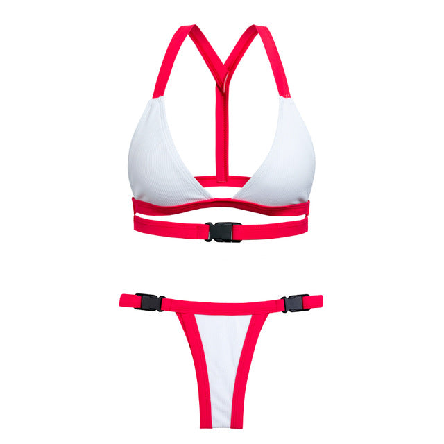 High-waist bandeau push-up bikini by The Clothing Company Sydney, featuring micro Brazilian thong swimwear for summer beachwear.