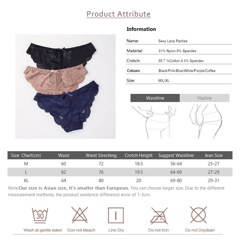 3 Pack Lace Panties Seamless Underwear Floral Cotton Mix Transparent Bikini Briefs The Clothing Company Sydney