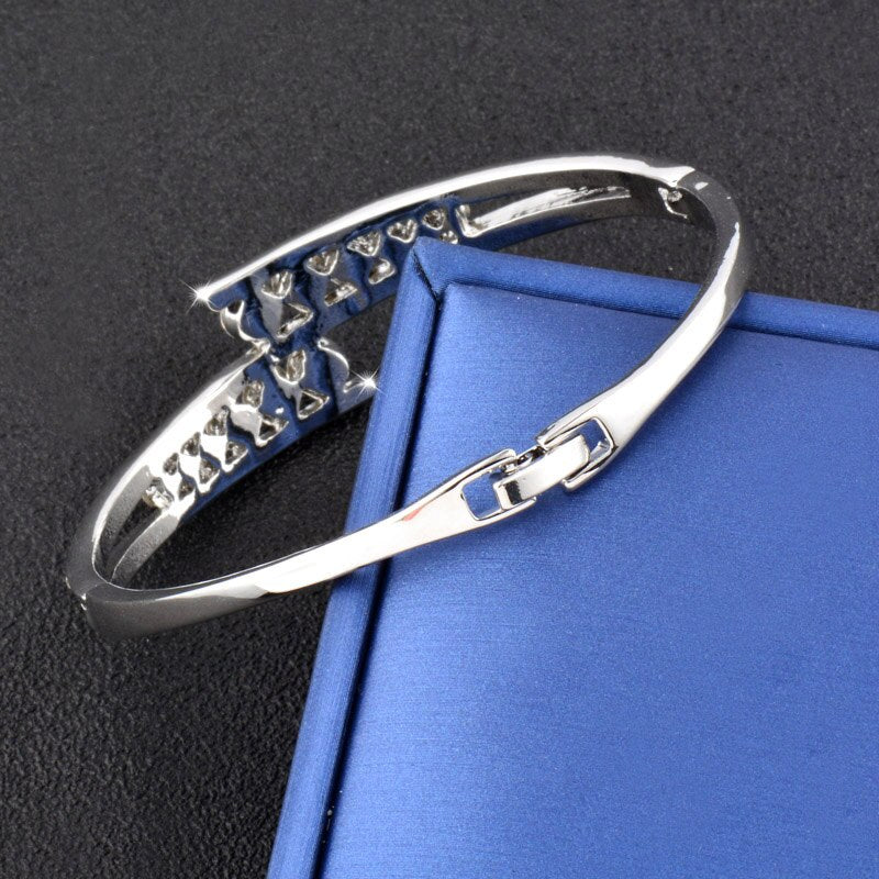 Dazzling cubic zirconia hollow bangle cuff bracelet with luxury crystal accents, stylish jewelry from The Clothing Company Sydney