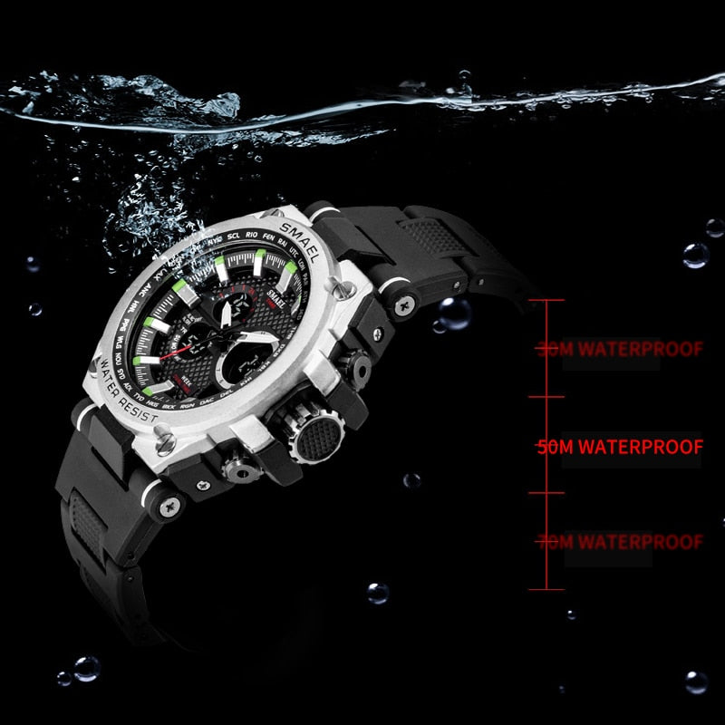 Men's Sport watch from The Clothing Company Sydney with LED display, 50m water resistance, digital multifunction quartz wristwatch.