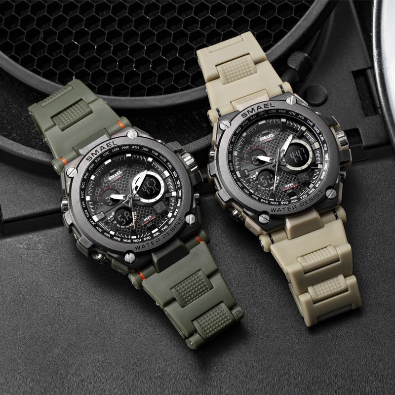 Men's digital sport watch by The Clothing Company Sydney with LED display, 50m water resistance, and multifunction quartz features.