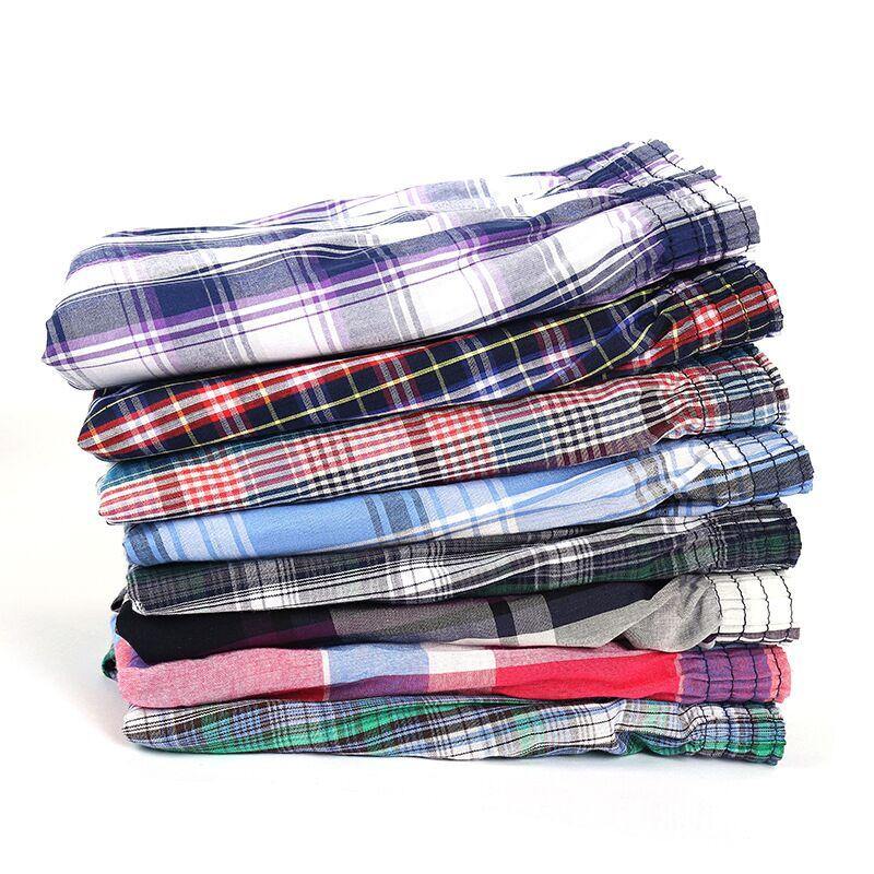 Five pairs of men's thin cotton summer underwear with plaid design, breathable and flexible boxer briefs in plus sizes.