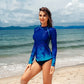 Women's Long Sleeve Rash Guard Top Crew Neck Gradient Color Block Swim Shirt Top UV Protection Swimwear