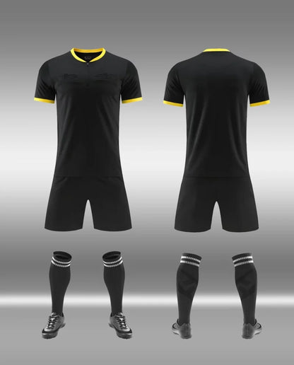 Mens Soccer Short Sleeve Football Referee Uniform Breathable Match Shirt with Pockets