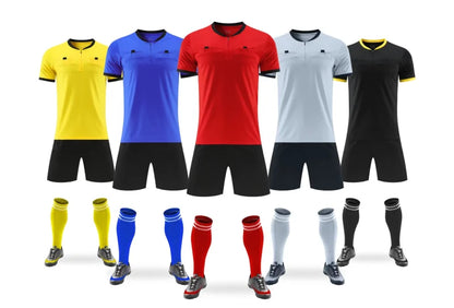 Mens Soccer Short Sleeve Football Referee Uniform Breathable Match Shirt with Pockets