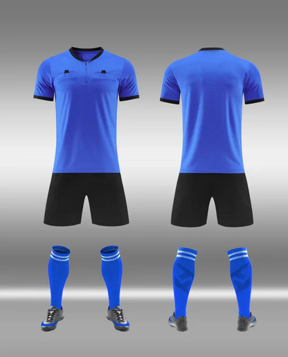Mens Soccer Short Sleeve Football Referee Uniform Breathable Match Shirt with Pockets