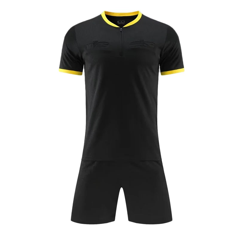 Mens Soccer Short Sleeve Football Referee Uniform Breathable Match Shirt with Pockets