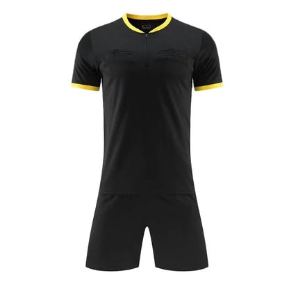 Mens Soccer Short Sleeve Football Referee Uniform Breathable Match Shirt with Pockets