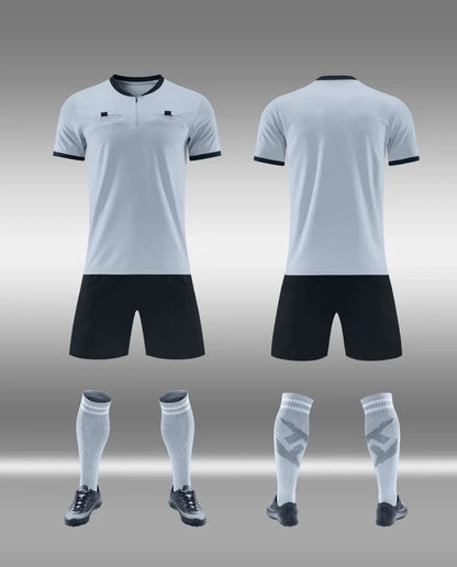 Mens Soccer Short Sleeve Football Referee Uniform Breathable Match Shirt with Pockets