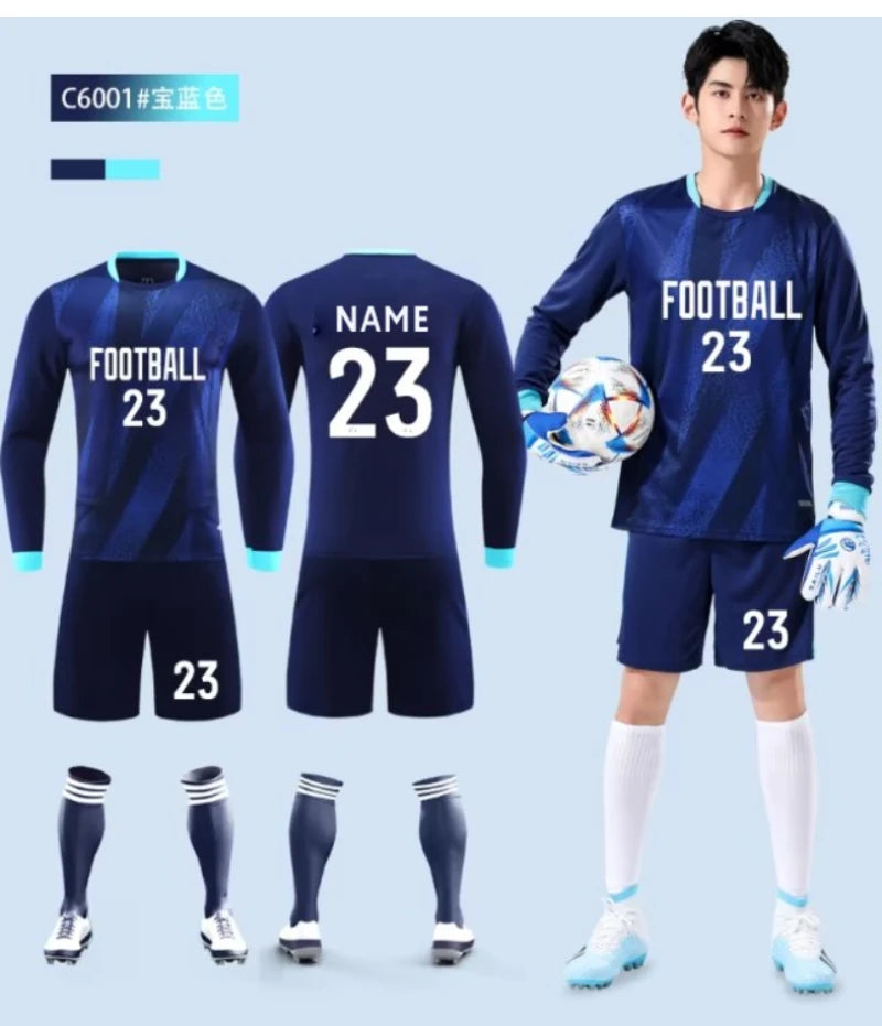 Goalkeeper Football Jersey Suit for Kids Adults Personalized Custom Boys Girls Men's Womens Print Long Sleeve Soccer Uniforms