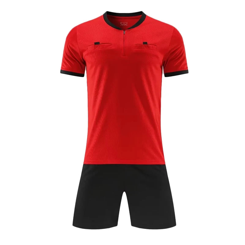 Mens Soccer Short Sleeve Football Referee Uniform Breathable Match Shirt with Pockets