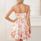 Summer Lace Floral Patchwork Corset Mini Sleeveless Square Neck Tie-up Short A-line Flowy Party Dress