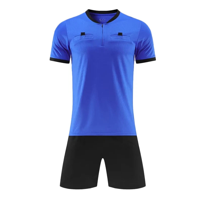 Mens Soccer Short Sleeve Football Referee Uniform Breathable Match Shirt with Pockets
