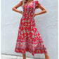 Short Sleeves V Neck Vintage Floral Boho Printed Slit Midi Dresses A Line Bohemian Summer Beach Dress