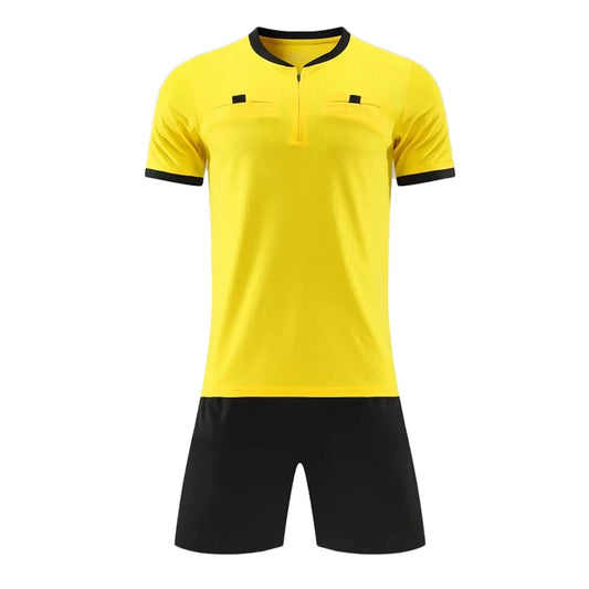 Mens Soccer Short Sleeve Football Referee Uniform Breathable Match Shirt with Pockets