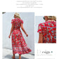 Short Sleeves V Neck Vintage Floral Boho Printed Slit Midi Dresses A Line Bohemian Summer Beach Dress