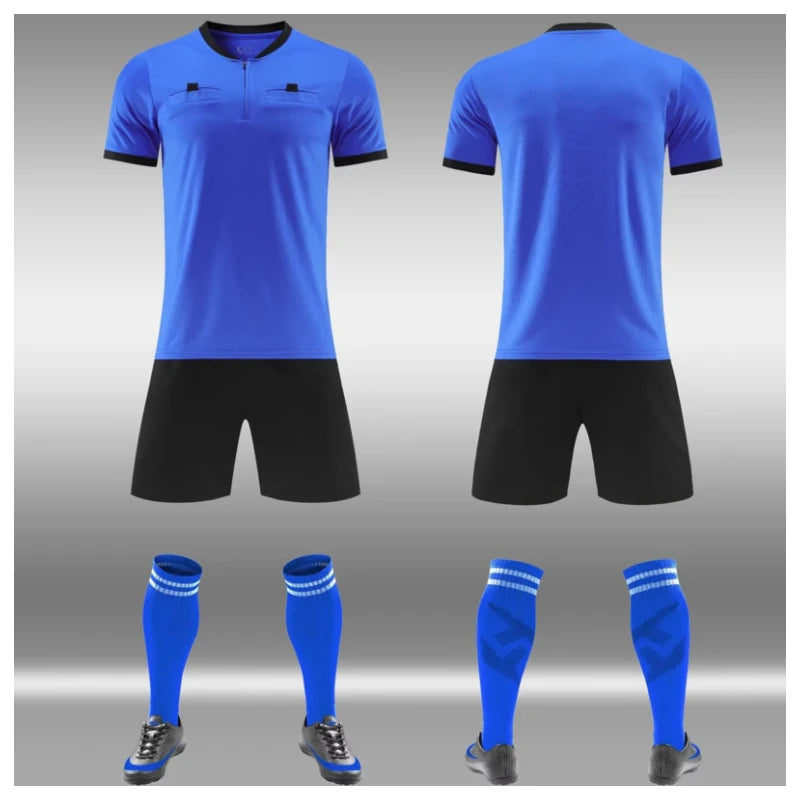 Mens Soccer Short Sleeve Football Referee Uniform Breathable Match Shirt with Pockets